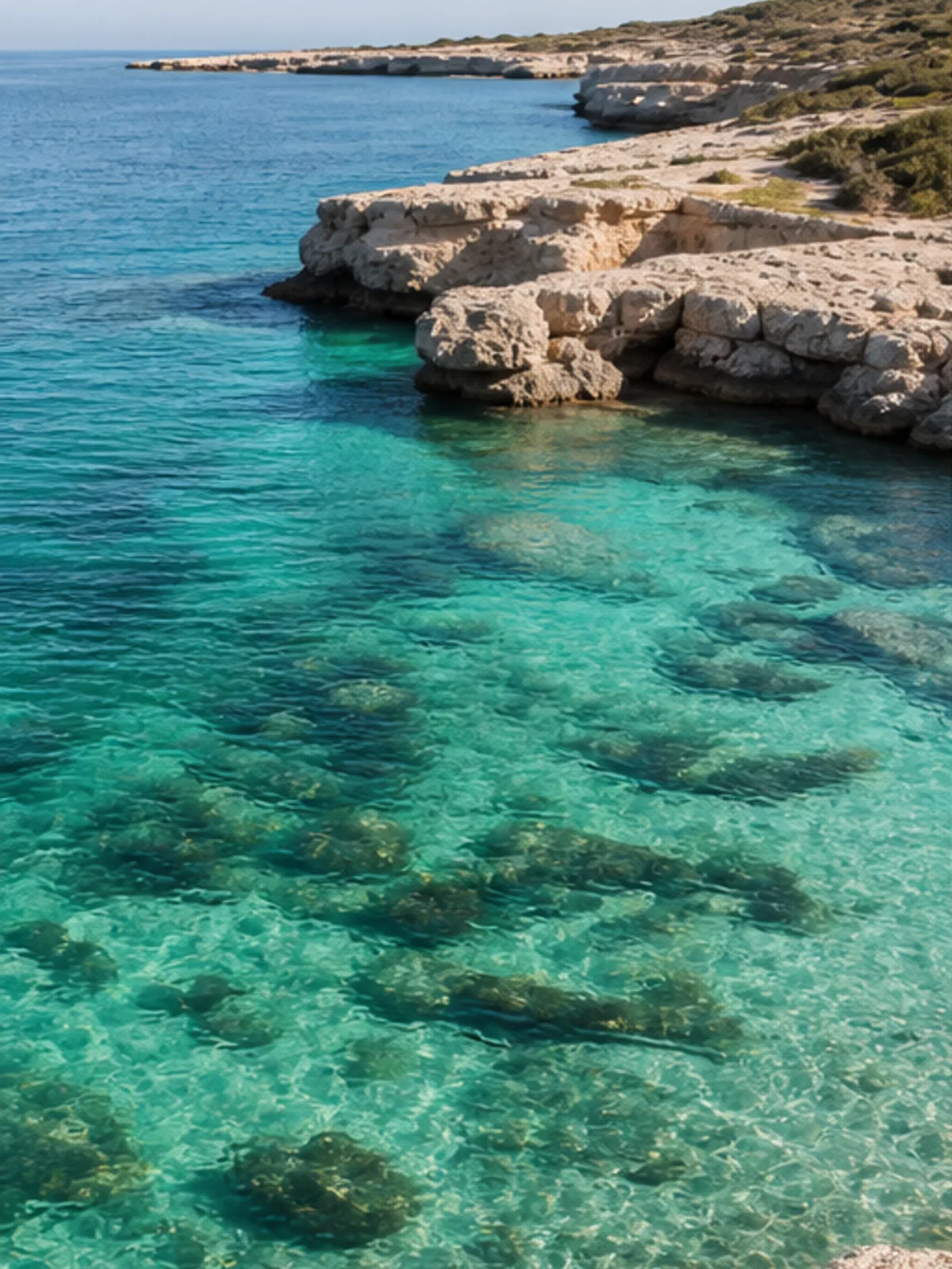 Limestone coast and clear Mediterranean water in Cyprus