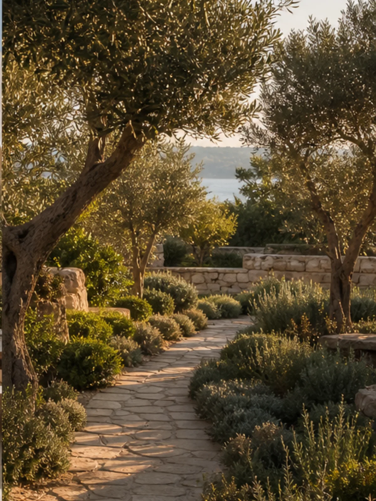 Olive garden overlooking the Cyprus coast