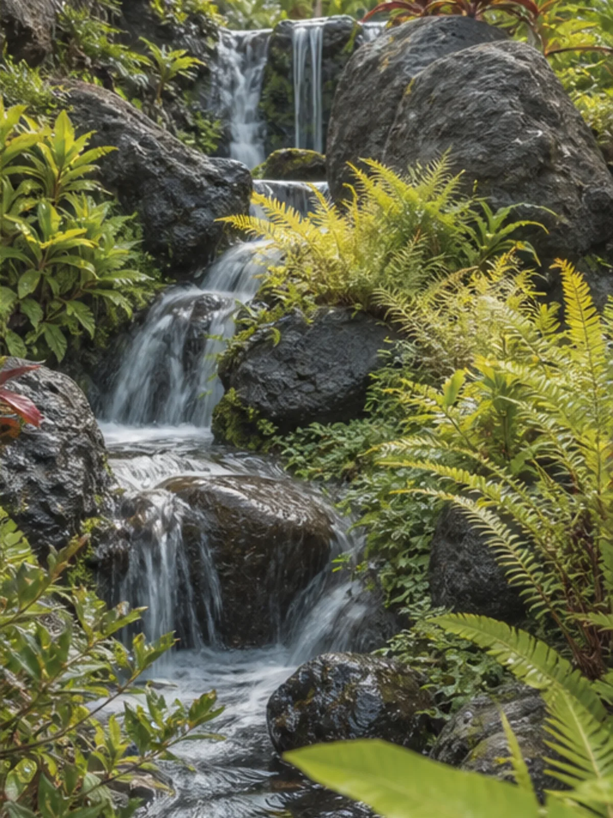 Tropical waterfall garden on Kauaʻi