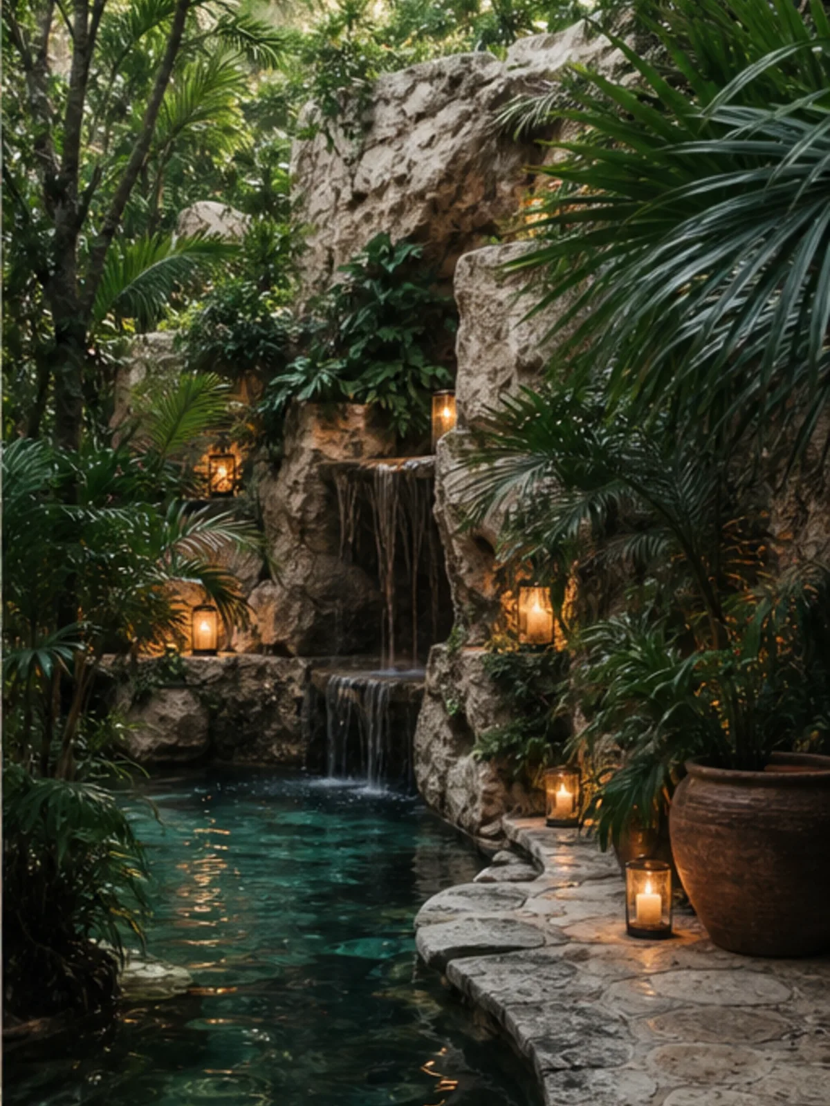 Limestone water garden in Tulum